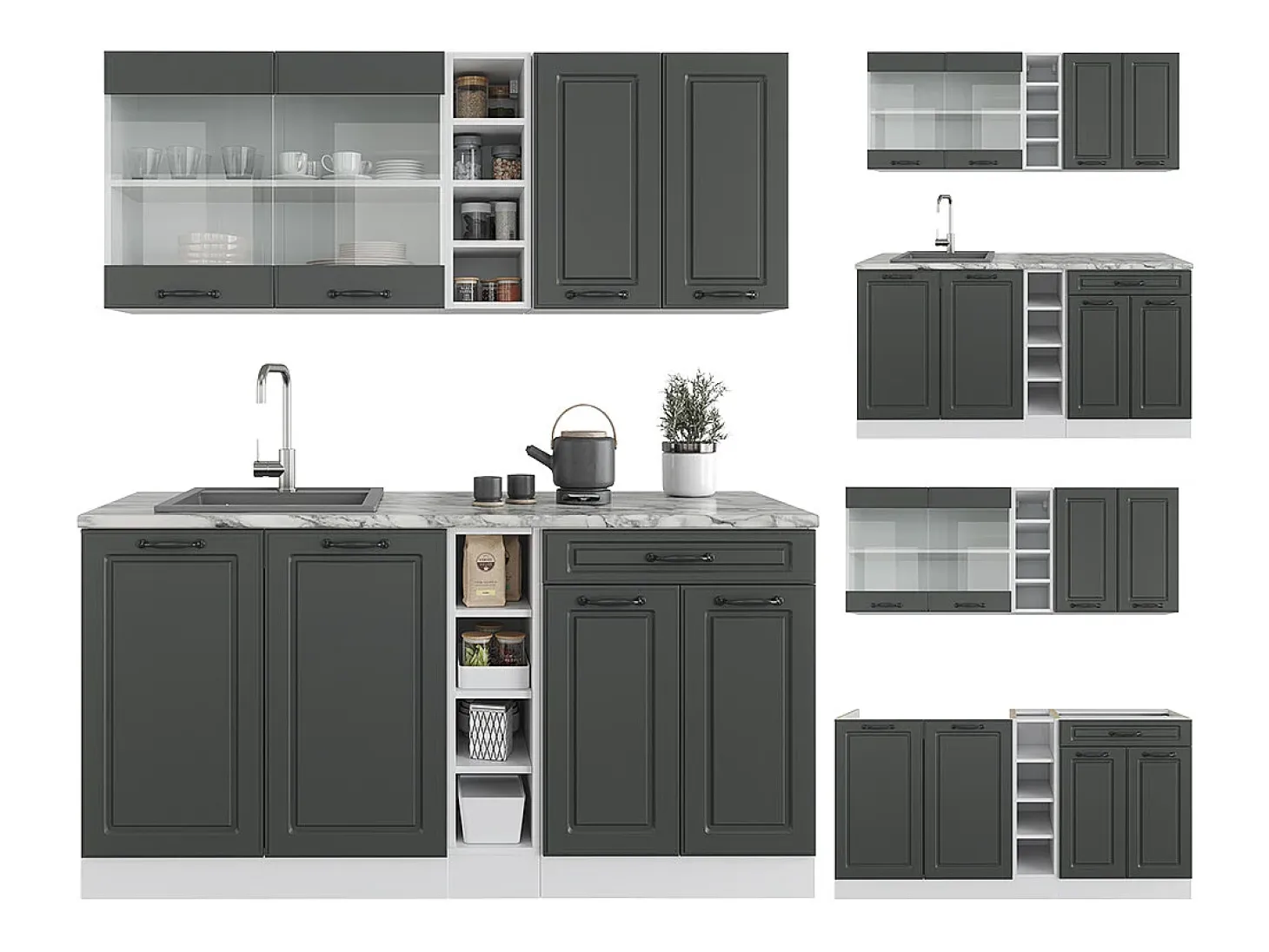 Cocina para solteros antracita casa de campo/blanco 160x46x81.6 r-line