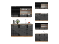 Cocina para solteros antracita brillo intenso/roble dorado eléctrico 140x60x81.6 fame-line