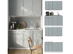 Cocina para solteros azul claro-gris-blanco 140x46x81.6 fame-line
