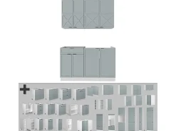 Cocina para solteros azul claro-gris-blanco 140x46x81.6 fame-line