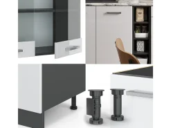 Cocina para solteros blanco brillo/antracita 160x46x81.6 r-line