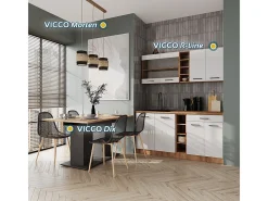 Cocina para solteros blanco brillo intenso/roble dorado 160x46x81.6 r-line