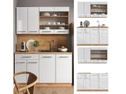 Cocina para solteros blanco brillo intenso/roble dorado 140x60x81.6 fame-line