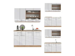 Cocina para solteros blanco brillo intenso/roble dorado 140x60x81.6 fame-line