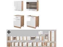 Cocina para solteros blanco brillo intenso/roble dorado 140x60x81.6 fame-line
