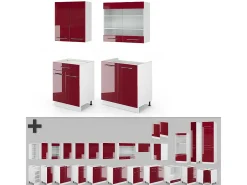 Cocina para solteros burdeos brillo intenso/blanco 140x46x81.6 fame-line