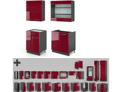Cocina para solteros burdeos brillo intenso/antracita 140x46x81.6 fame-line
