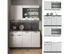 Cocina para solteros casa de campo blanca/antracita 140x60x81.6 fame-line