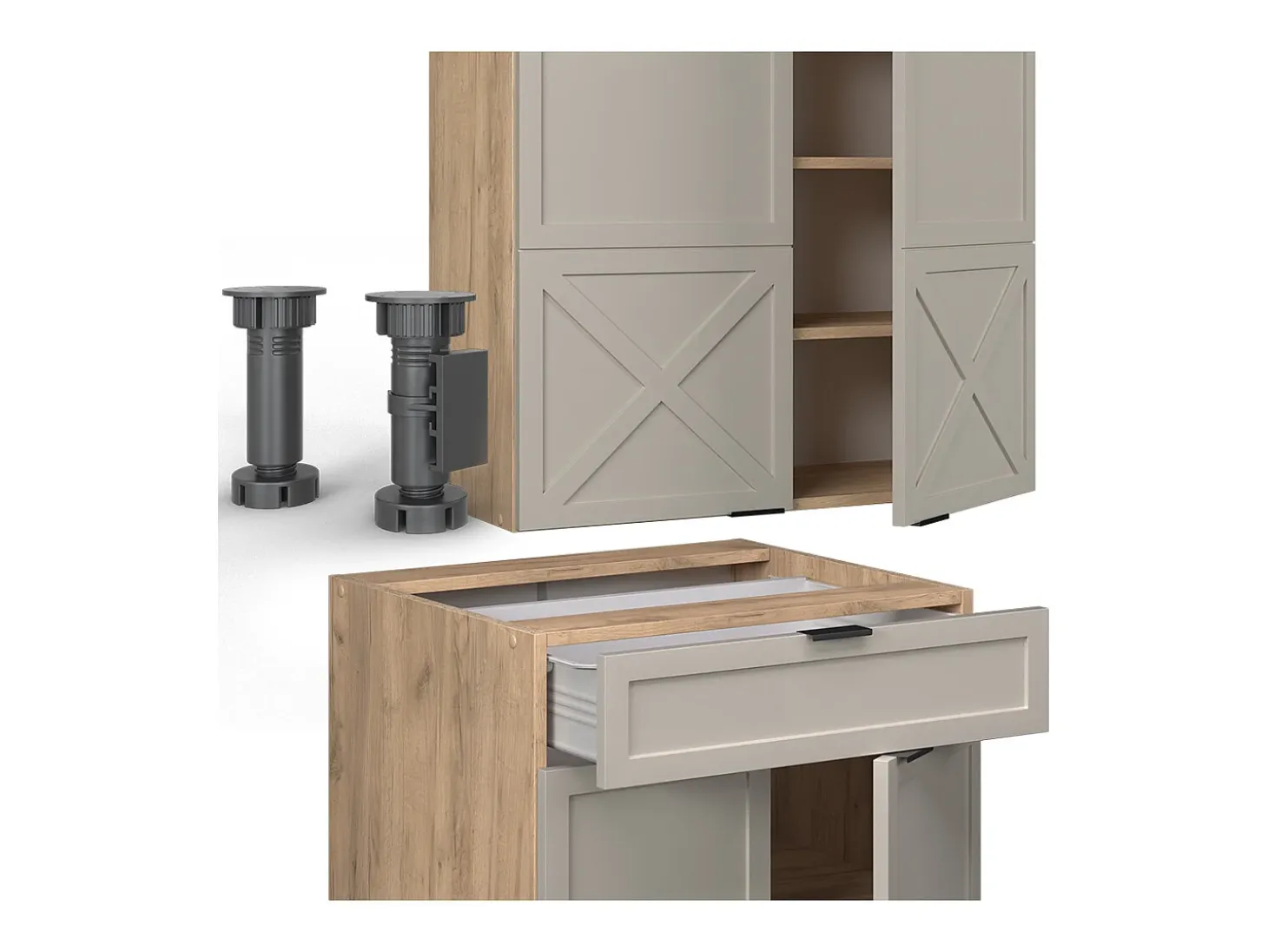 Cocina para solteros gris/beige/roble dorado 140x60x81.6 fame-line