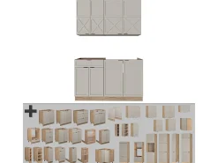 Cocina para solteros gris/beige/roble dorado 140x60x81.6 fame-line