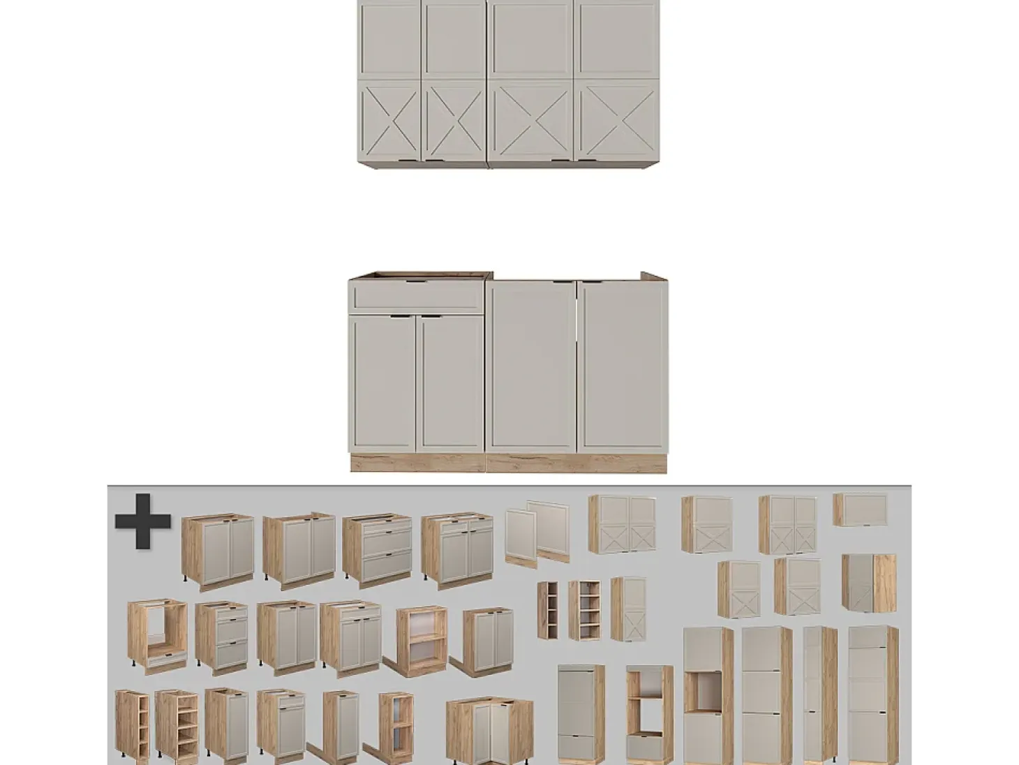 Cocina para solteros gris/beige/roble dorado 140x60x81.6 fame-line