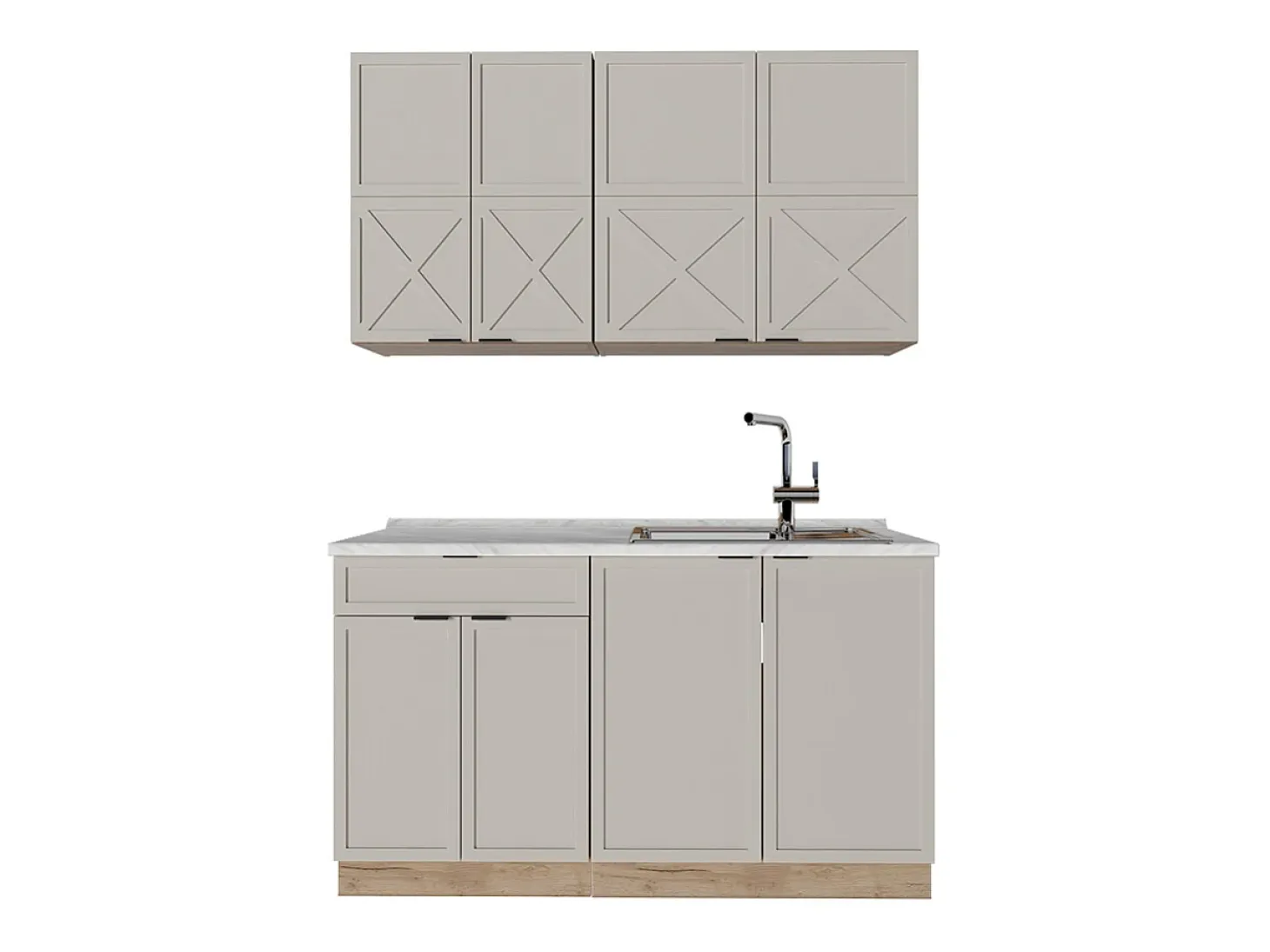 Cocina para solteros gris/beige/roble dorado 140x60x81.6 fame-line