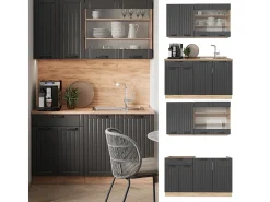 Cocina para solteros gris oscuro 140x46x81.6 fame-line