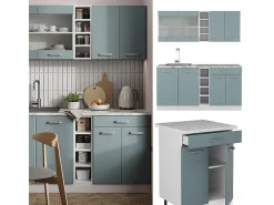 Cocina para solteros gris azulado 160x60x81.6 r-line