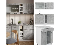 Cocina para solteros hormigón/blanco 160x60x81.6 r-line