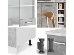 Cocina para solteros hormigón/blanco 160x60x81.6 r-line