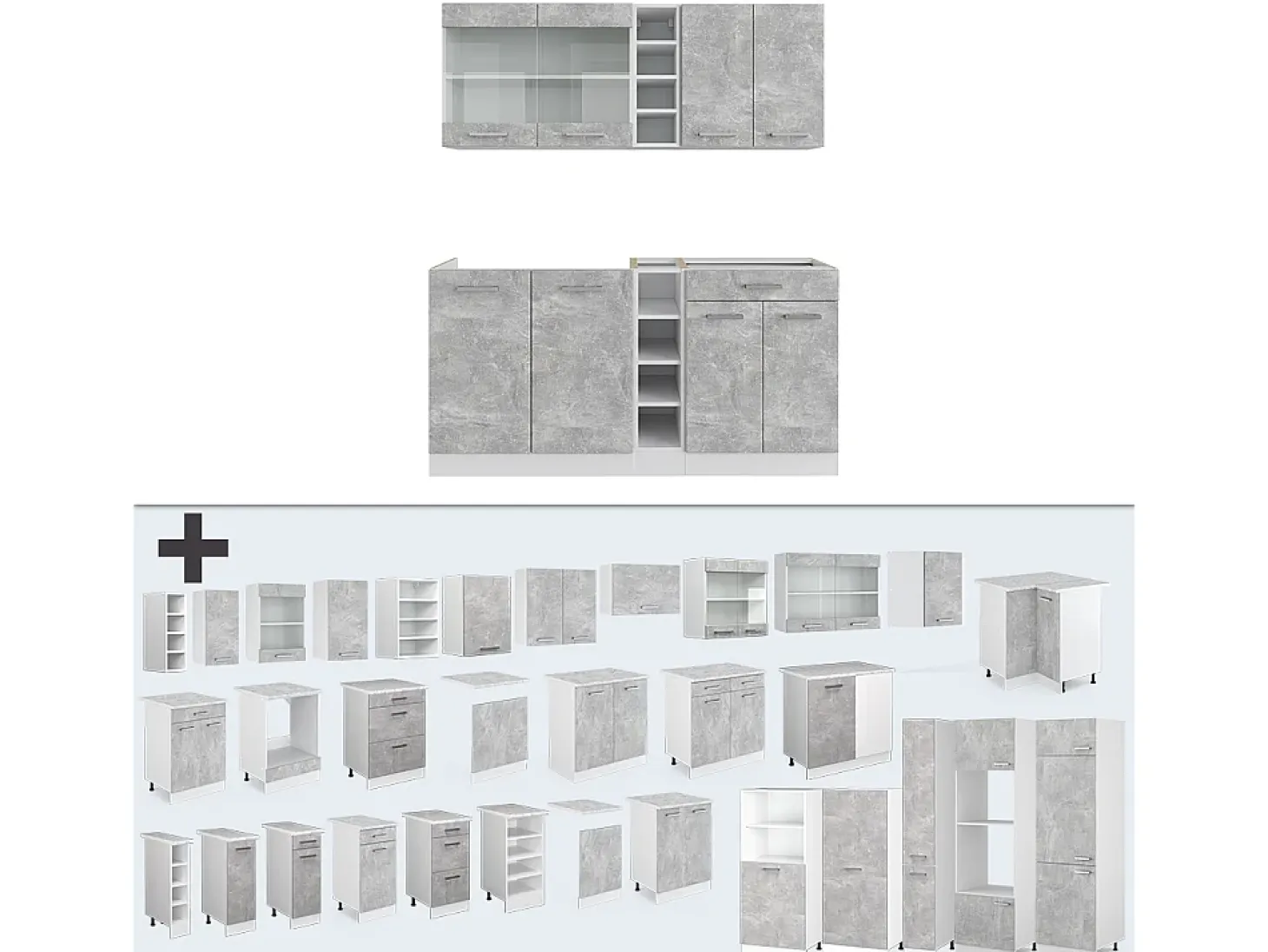 Cocina para solteros hormigón/blanco 160x60x81.6 r-line