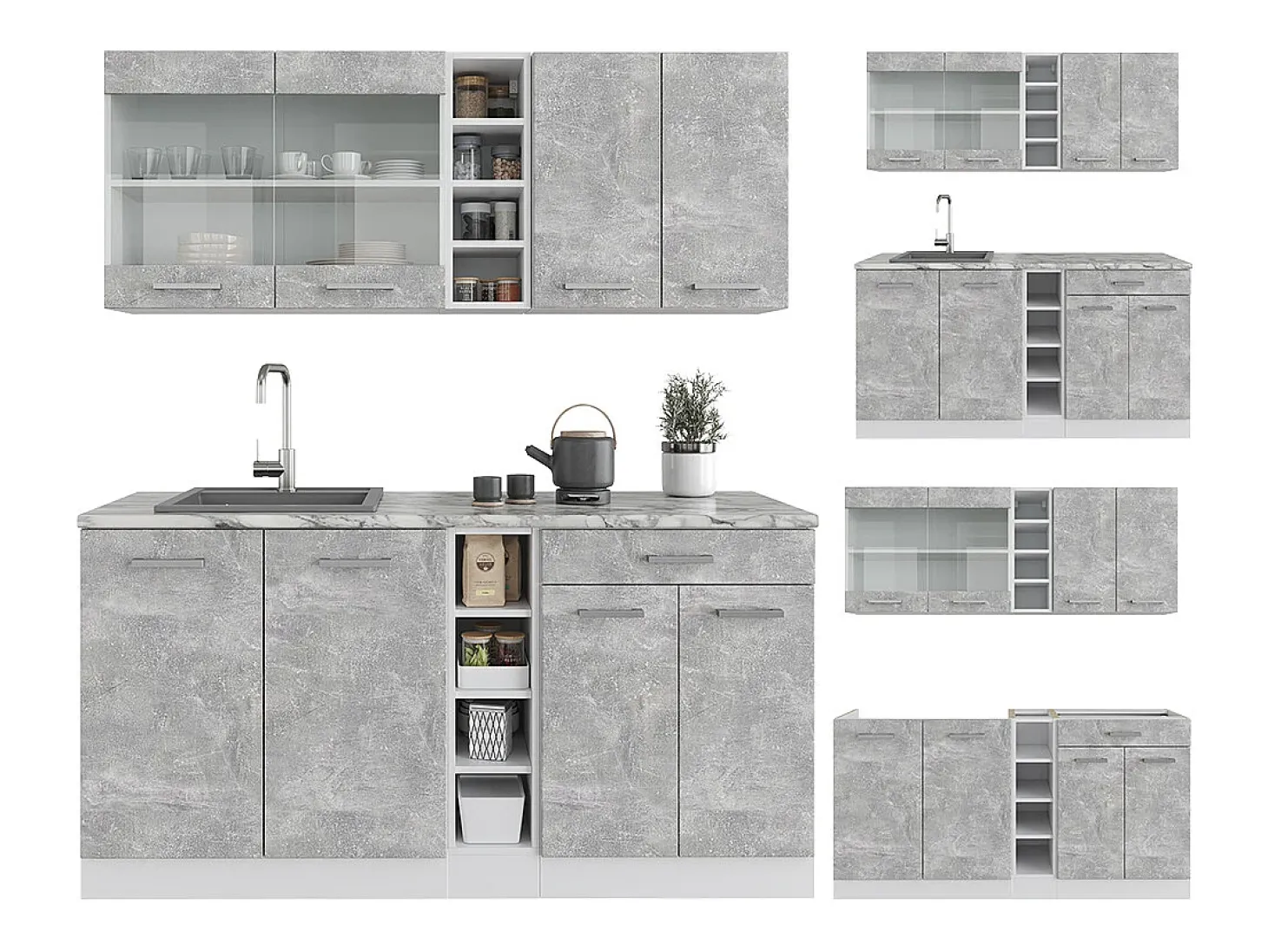 Cocina para solteros hormigón/blanco 160x60x81.6 r-line