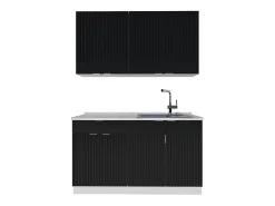 Cocina para solteros negro a rayas/blanco 140x60x81.6 fame-line