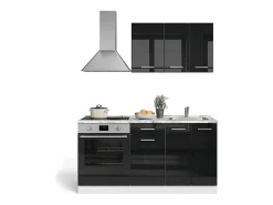 Cocina para solteros negro brillo/blanco 160x46x81.6 r-line