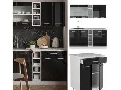 Cocina para solteros negro brillo/blanco 160x46x81.6 r-line