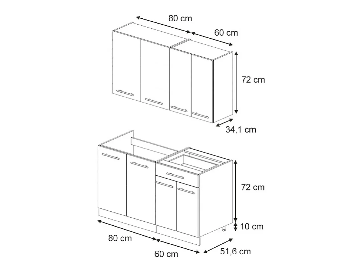 Cocina para solteros panel roble/blanco 140x46x81.6 fame-line