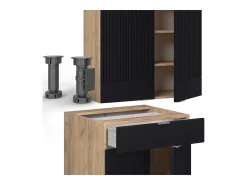 Cocina para solteros rayas negras/roble dorado 140x60x81.6 fame-line