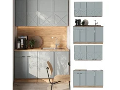 Cocina para solteros roble azul claro/gris dorado 140x60x81.6 fame-line