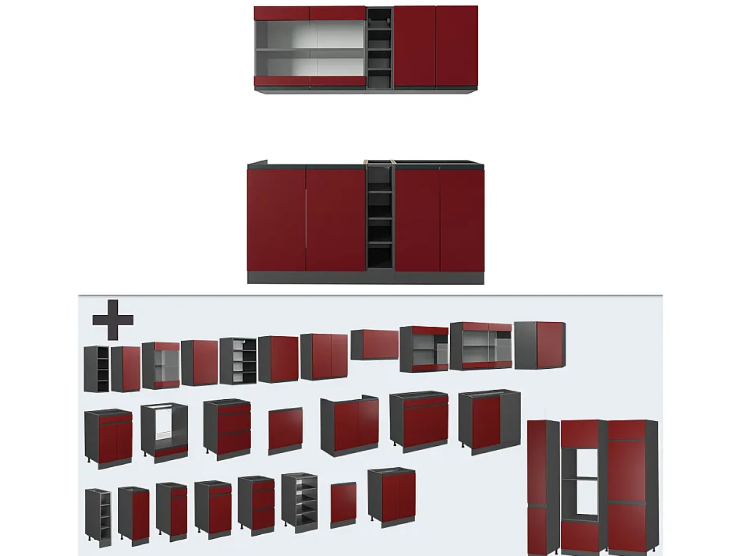 Cocina para solteros rojo/antracita 160x46x81.6 r-line