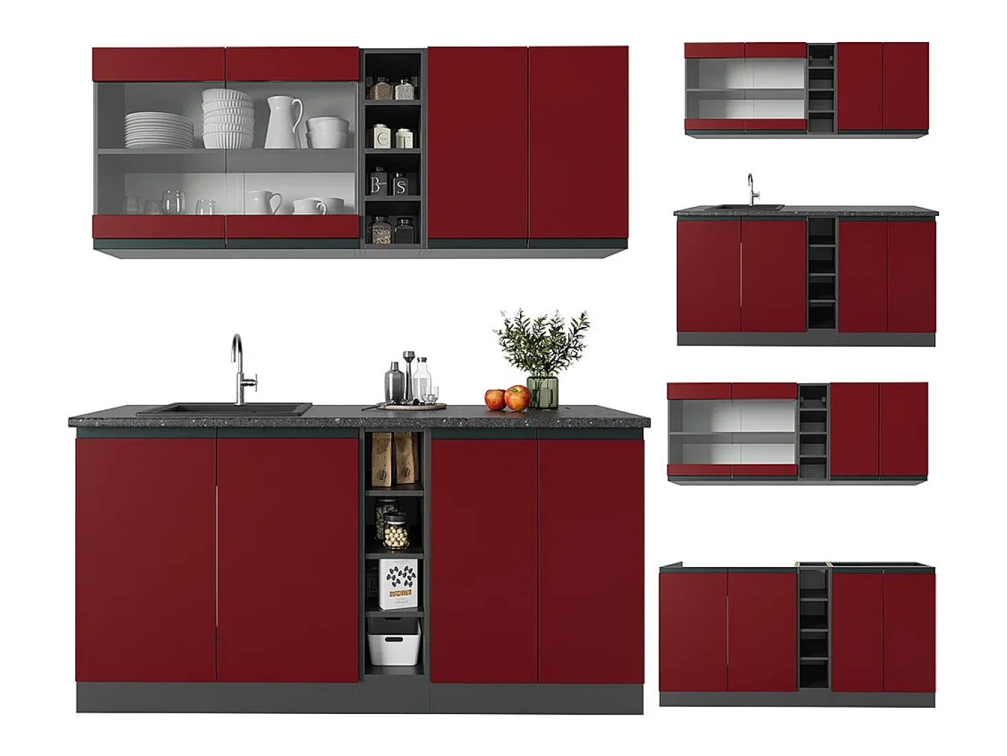 Cocina para solteros rojo/antracita 160x46x81.6 r-line