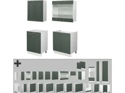 Cocina para solteros verde-dorado casa de campo/blanco 140x46x81.6 fame-line