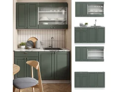 Cocina para solteros verde-dorado casa de campo/blanco 140x46x81.6 fame-line