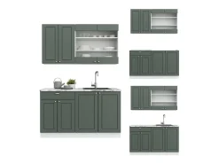 Cocina para solteros verde-dorado casa de campo/blanco 140x46x81.6 fame-line