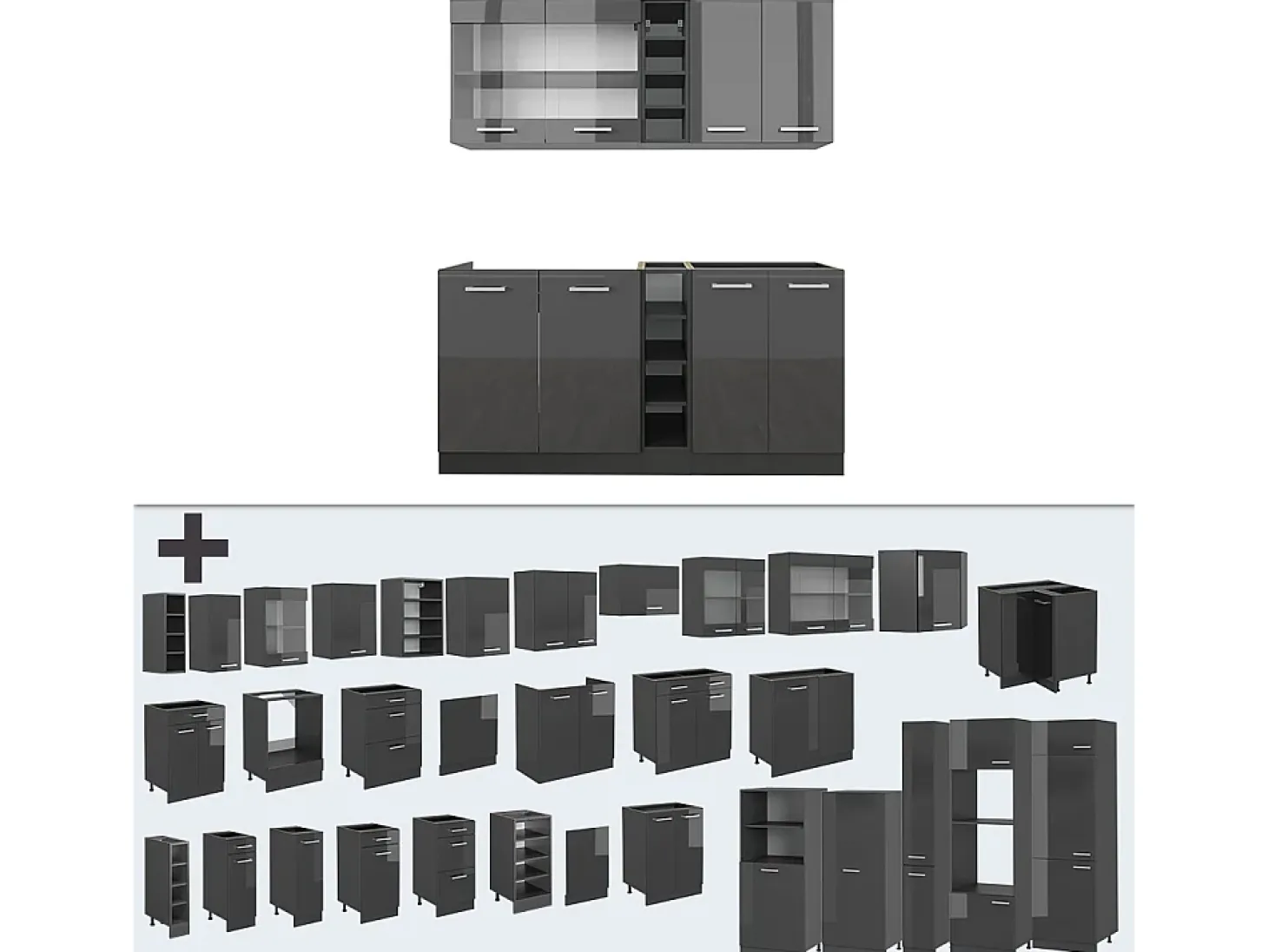 Cocina versátil antracita brillo intenso/antracita 160x60x81.6 r-line