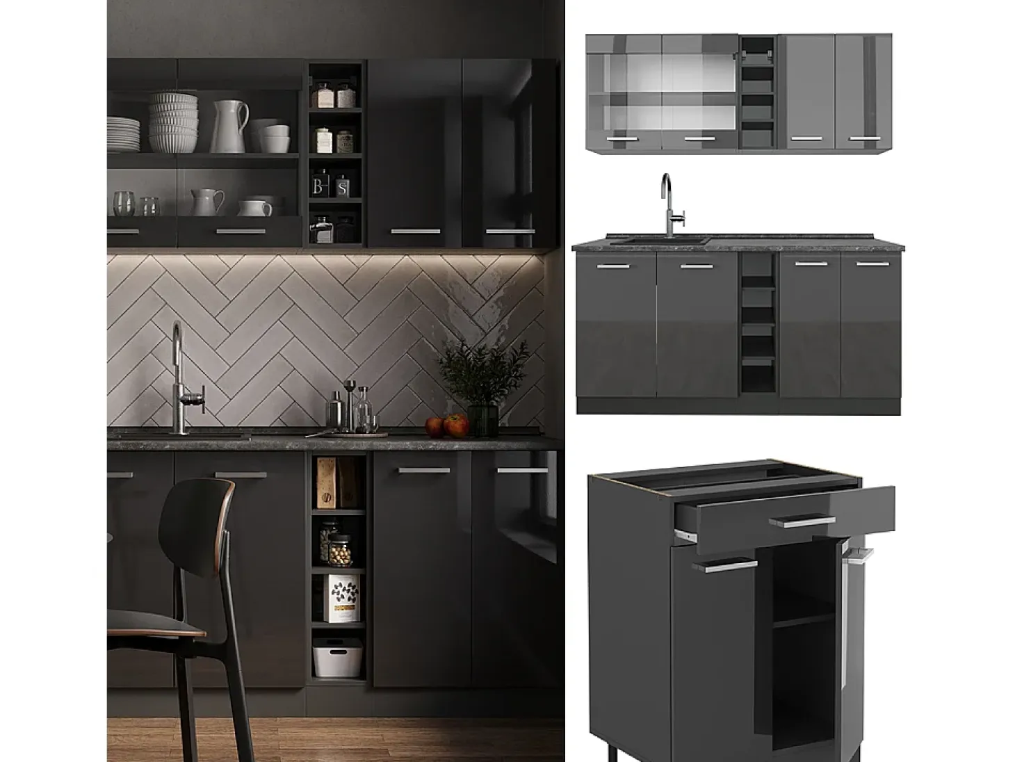 Cocina versátil antracita brillo intenso/antracita 160x60x81.6 r-line