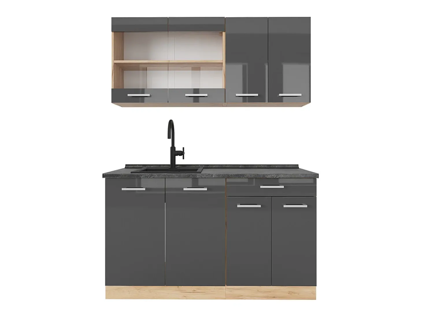 Cocina versátil antracita brillo intenso/roble dorado eléctrico 140x60x81.6 r-line
