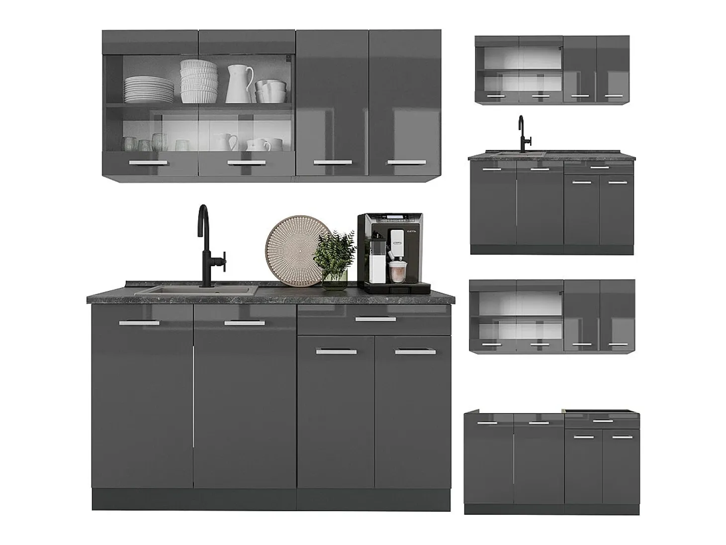 Cocina versátil antracita brillo intenso/antracita 140x60x81.6 r-line