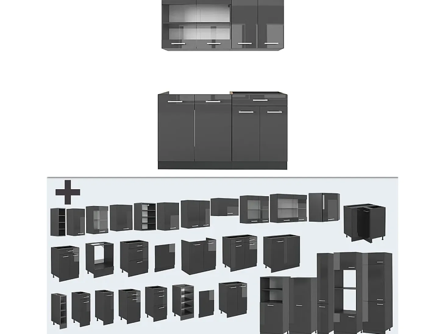 Cocina versátil antracita brillo intenso/antracita 140x60x81.6 r-line