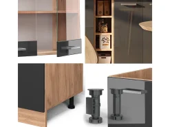 Cocina versátil antracita brillo intenso/roble dorado eléctrico 160x60x81.6 r-line