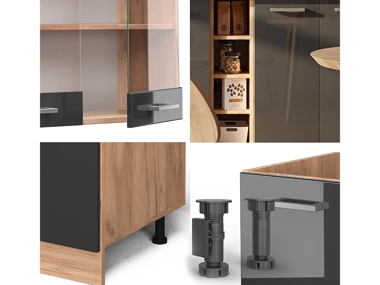 Cocina versátil antracita brillo intenso/roble dorado eléctrico 160x60x81.6 r-line