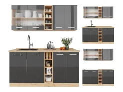 Cocina versátil antracita brillo intenso/roble dorado eléctrico 160x60x81.6 r-line