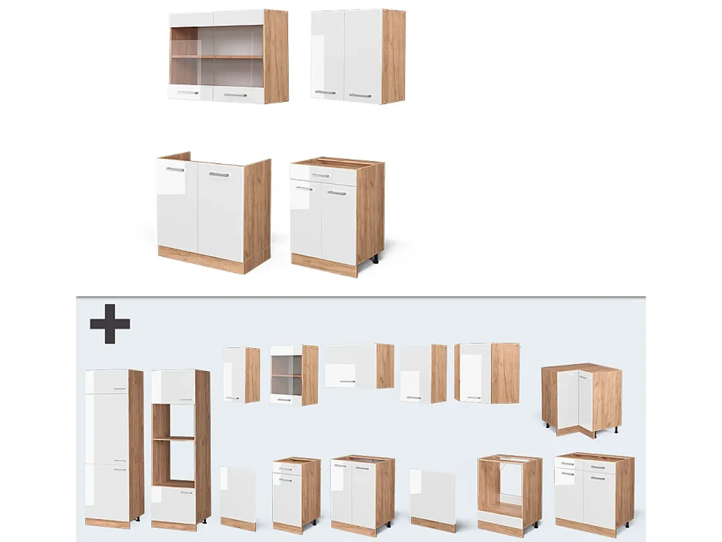 Cocina versátil blanco brillo intenso/roble dorado 140x60x81.6 r-line
