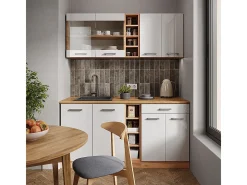 Cocina versátil blanco brillo intenso/roble dorado 160x60x81.6 r-line