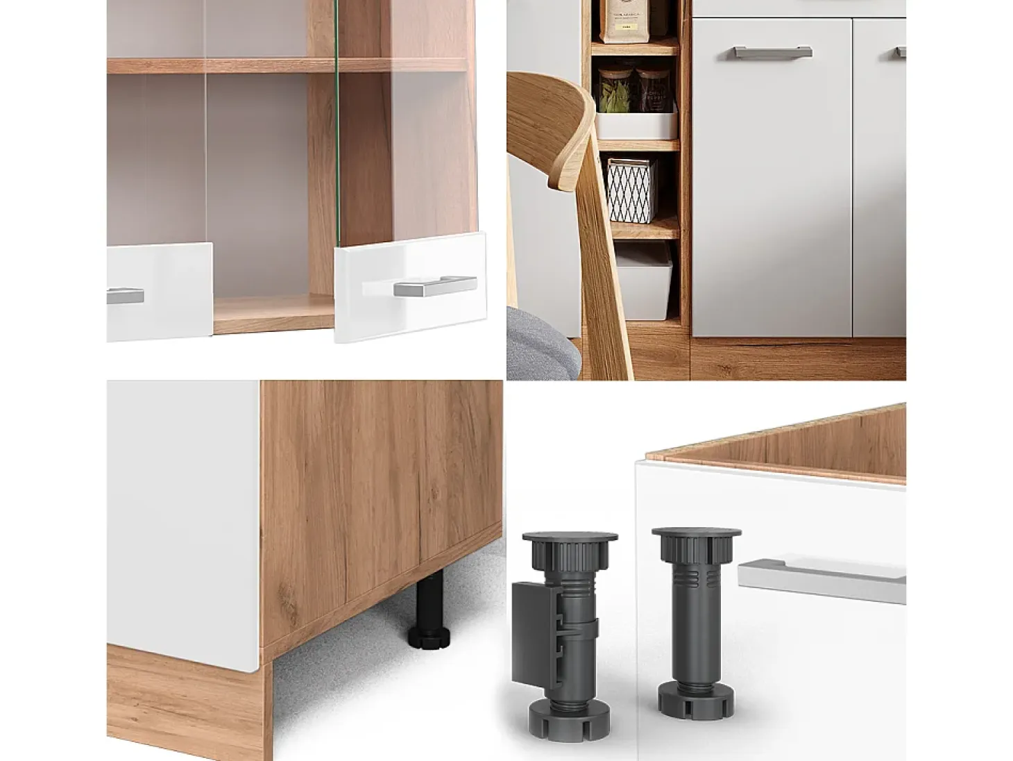 Cocina versátil blanco brillo intenso/roble dorado 160x60x81.6 r-line