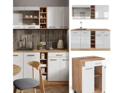 Cocina versátil blanco brillo intenso/roble dorado 160x60x81.6 r-line