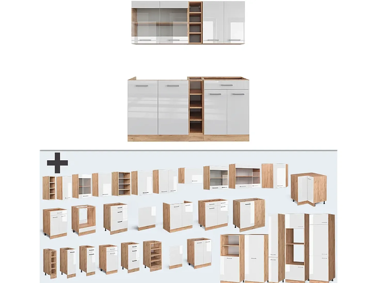 Cocina versátil blanco brillo intenso/roble dorado 160x60x81.6 r-line