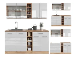 Cocina versátil blanco brillo intenso/roble dorado 160x60x81.6 r-line