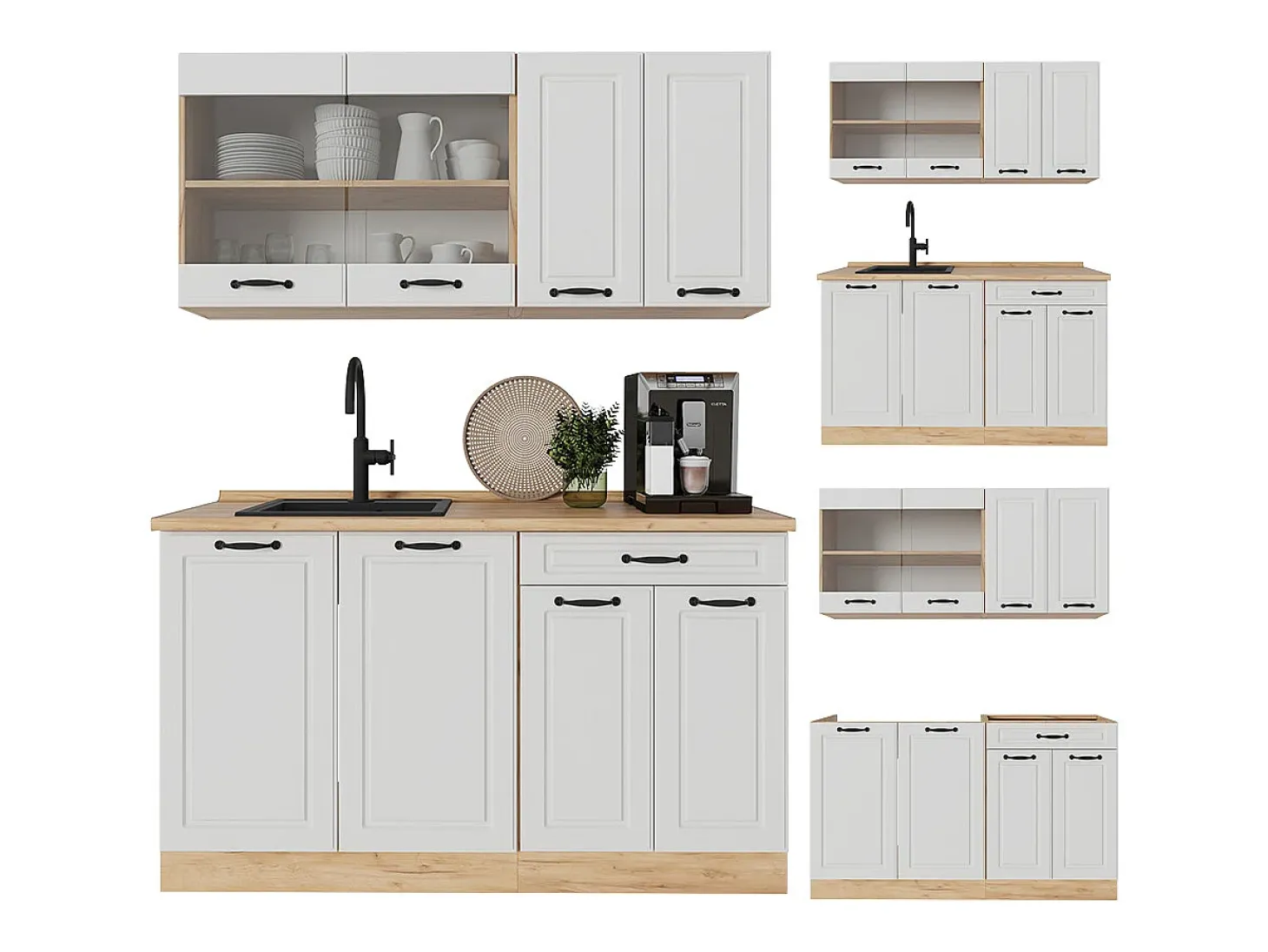 Cocina versátil casa de campo blanca/roble dorado 140x60x81.6 r-line