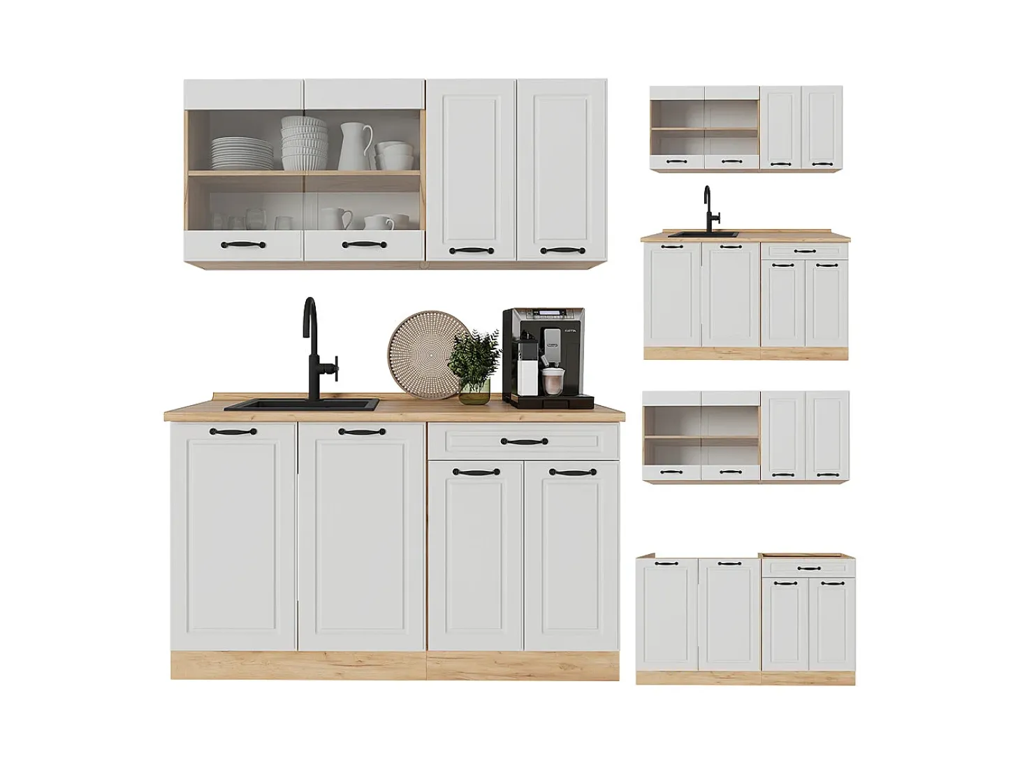 Cocina versátil casa de campo blanca/roble dorado 140x60x81.6 r-line