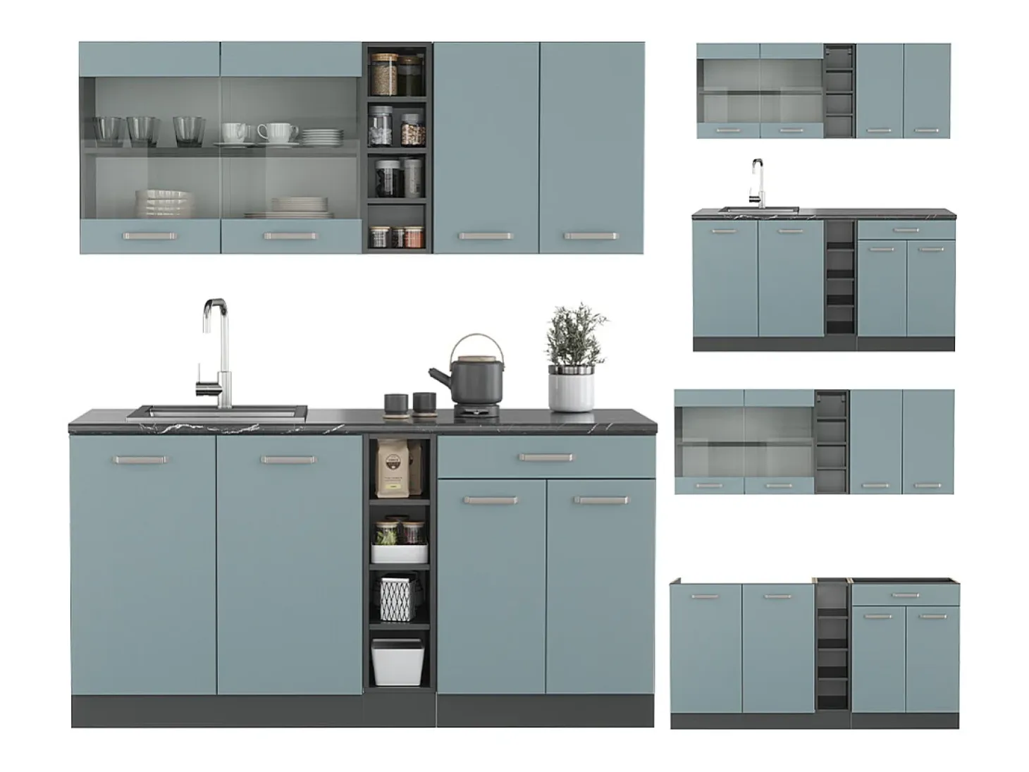 Cocina versátil gris azulado/antracita 160x60x81.6 r-line